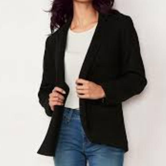 LC Lauren Conrad Black Open Front Blazer Smooth Satin Lapel Relaxed Fit Size 2 - Picture 1 of 6